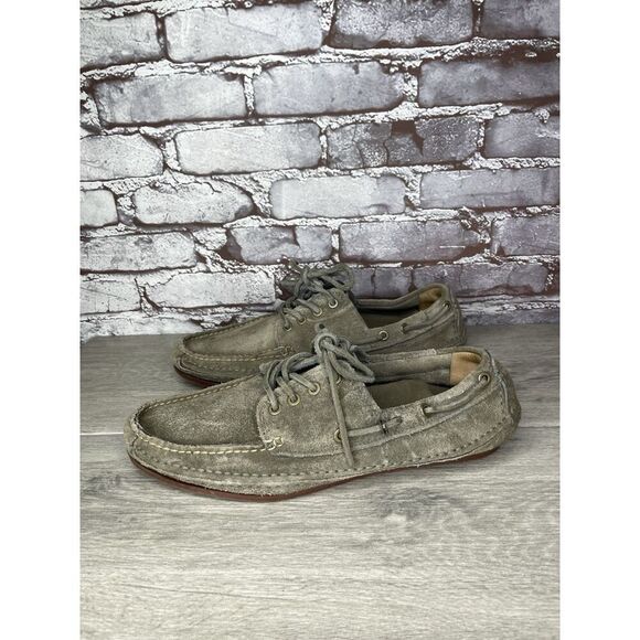 FRYE Mason Tie Moc Camp Taupe Suede Leather Boat Shoes Men Sz 12M US/45EU 80471 - Picture 1 of 16